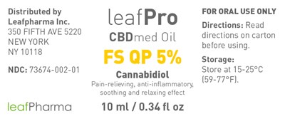 Principal display panel - label 10ml - leafPro CBDmed Oil FS QP 5 Etikett 30x72 US